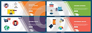 Internet banner set of evaluation, customer service and performance analysis icons