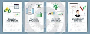 Internet banner set with financial profitability and investment icons