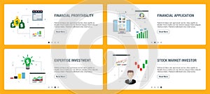 Internet banner set with financial profitability and investment icons