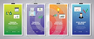 Internet banner set with financial profitability and investment icons