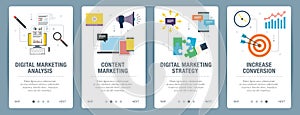 Internet banner set with marketing digital, analytics and strategy icons