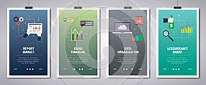 Internet banner set of report, accountancy and organization icons