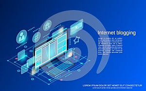 Internet blogging, blog management, web publication isometric vector concept