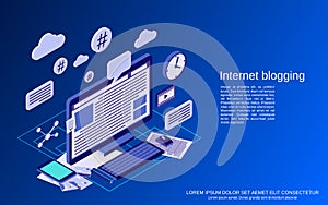 Internet blogging, blog management, web publication vector concept