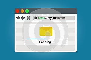 Internet browser window with a progress bar of data loading mail.