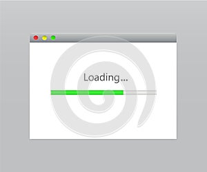 Internet browser window with a progress bar of upload and download
