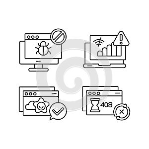 Internet browsing notifications linear icons set