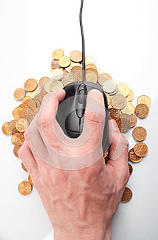 Internet business. Mouse and coin
