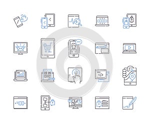 Internet business outline icons collection. e-commerce, online, web, store, shopping, marketing, services vector and