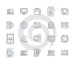 Internet business outline icons collection. e-commerce, online, web, store, shopping, marketing, services vector and