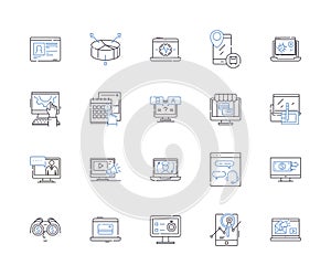 Internet business outline icons collection. e-commerce, online, web, store, shopping, marketing, services vector and