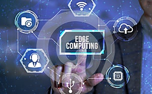 Internet, business, Technology and network concept. Edge computing modern IT technology on virtual screen. Virtual button