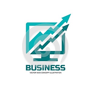Internet business - vector logo concept illustration. Computer monitor icon. Finance growth graphic sign. Arrow symbol.