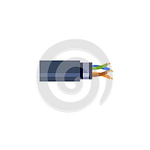 Internet cable. Flexible coaxial cord with copper core in colored braid photo