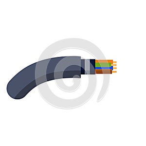 Internet cable. Flexible coaxial cord with copper core in colored braid photo