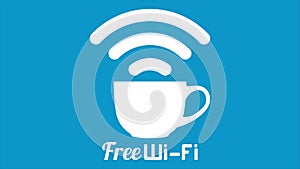 Internet cafe free wifi coffee cup sign.