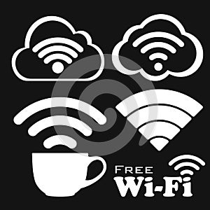 Internet cafe free wifi vector icons set.