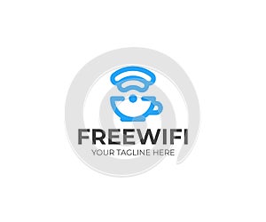 Internet cafe logo template. Free wifi area vector design