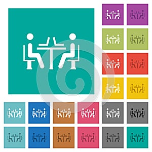 Internet cafe square flat multi colored icons