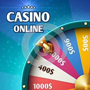 Internet casino marketing vector background with spinning fortune wheel