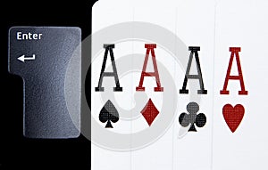 Internet casino poker four of kind aces cards combination hearts