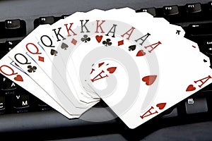 Internet casino poker four of kind aces cards combination hearts