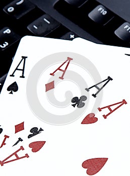 Internet casino poker four of kind aces cards combination hearts