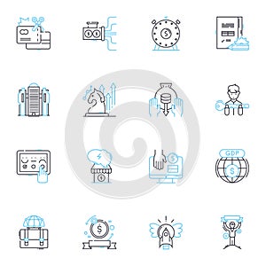 Internet communication linear icons set. Online, Connectivity, Social, Digital, Collaboration, Messaging, Sharing line