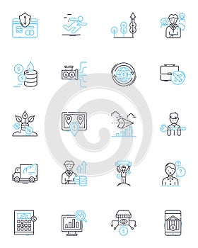 Internet communication linear icons set. Online, Connectivity, Social, Digital, Collaboration, Messaging, Sharing line