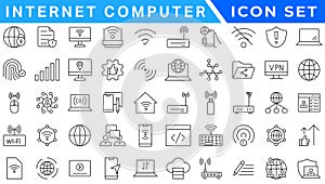 Internet computer icon set. Containing online, computer, network, website, server, web design, hardware, software and programming.