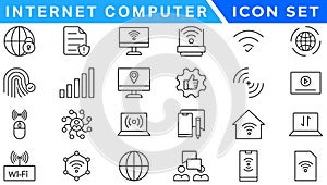 Internet computer icon set. Containing online, computer, network, website, server, web design, hardware, software and programming