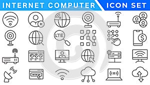 Internet computer icon set. Containing online, computer, network, website, server, web design, hardware, software and programming