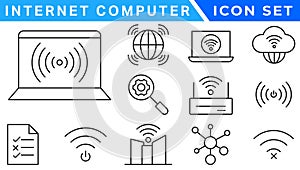 Internet computer icon set. Containing online, computer, network, website, server, web design, hardware, software and programming