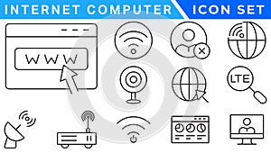 Internet computer icon set. Containing online, computer, network, website, server, web design, hardware, software and programming