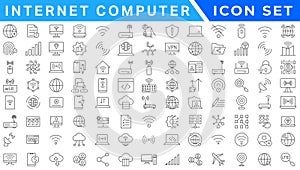 Internet computer icon set. Containing online, computer, network, website, server, web design, hardware, software and programming