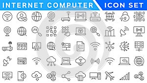 Internet computer icon set. Containing online, computer, network, website, server, web design, hardware, software and programming