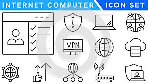 Internet computer icon set. Containing online, computer, network, website, server, web design, hardware, software and programming