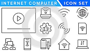 Internet computer icon set. Containing online, computer, network, website, server, web design, hardware, software and programming