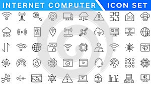 Internet computer line icon set. Website icon for contact icons. Computer, network, website, server, web design, hardware,