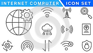 Internet computer line icon set. Website icon for contact icons. Computer, network, website, server, web design, hardware,