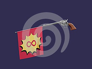 Internet Computer Price Infinity Toy Pistol Revolver Gun Bang Fun Scam Joke Danger 3D Illustration