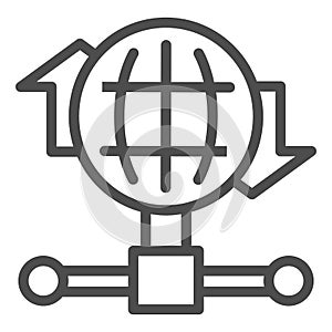 Internet connection bandwidth line icon. Globe and fiber optic wire symbol, outline style pictogram on white background