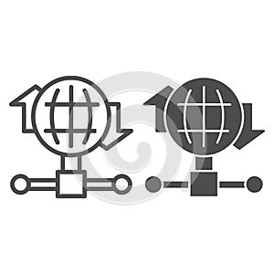 Internet connection bandwidth line and solid icon. Globe and fiber optic wire symbol, outline style pictogram on white