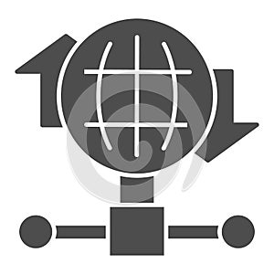 Internet connection bandwidth solid icon. Globe and fiber optic wire symbol, glyph style pictogram on white background