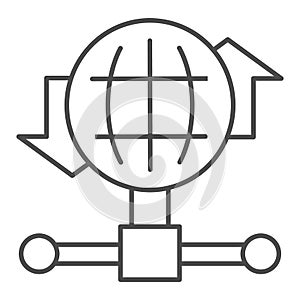 Internet connection bandwidth thin line icon. Globe and fiber optic wire symbol, outline style pictogram on white