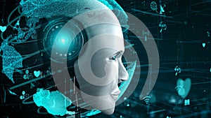 Internet connection controlled by AI robot huminoid and machine learning process