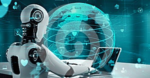 Internet connection controlled by AI robot huminoid and machine learning process