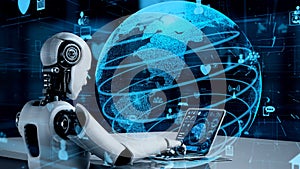 Internet connection controlled by AI robot huminoid and machine learning process