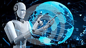 Internet connection controlled by AI robot huminoid and machine learning process