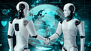 Internet connection controlled by AI robot huminoid and machine learning process